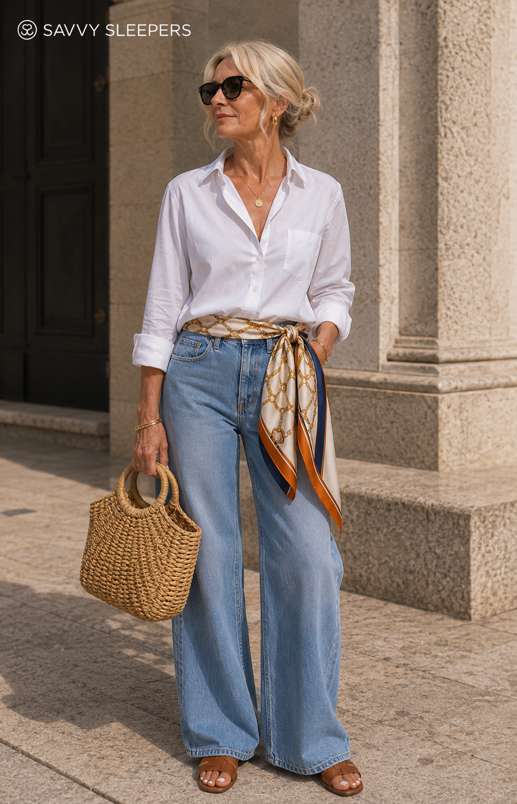 The Effortless Way to Wear a Silk or Satin Scarf over your Jeans this Summer
