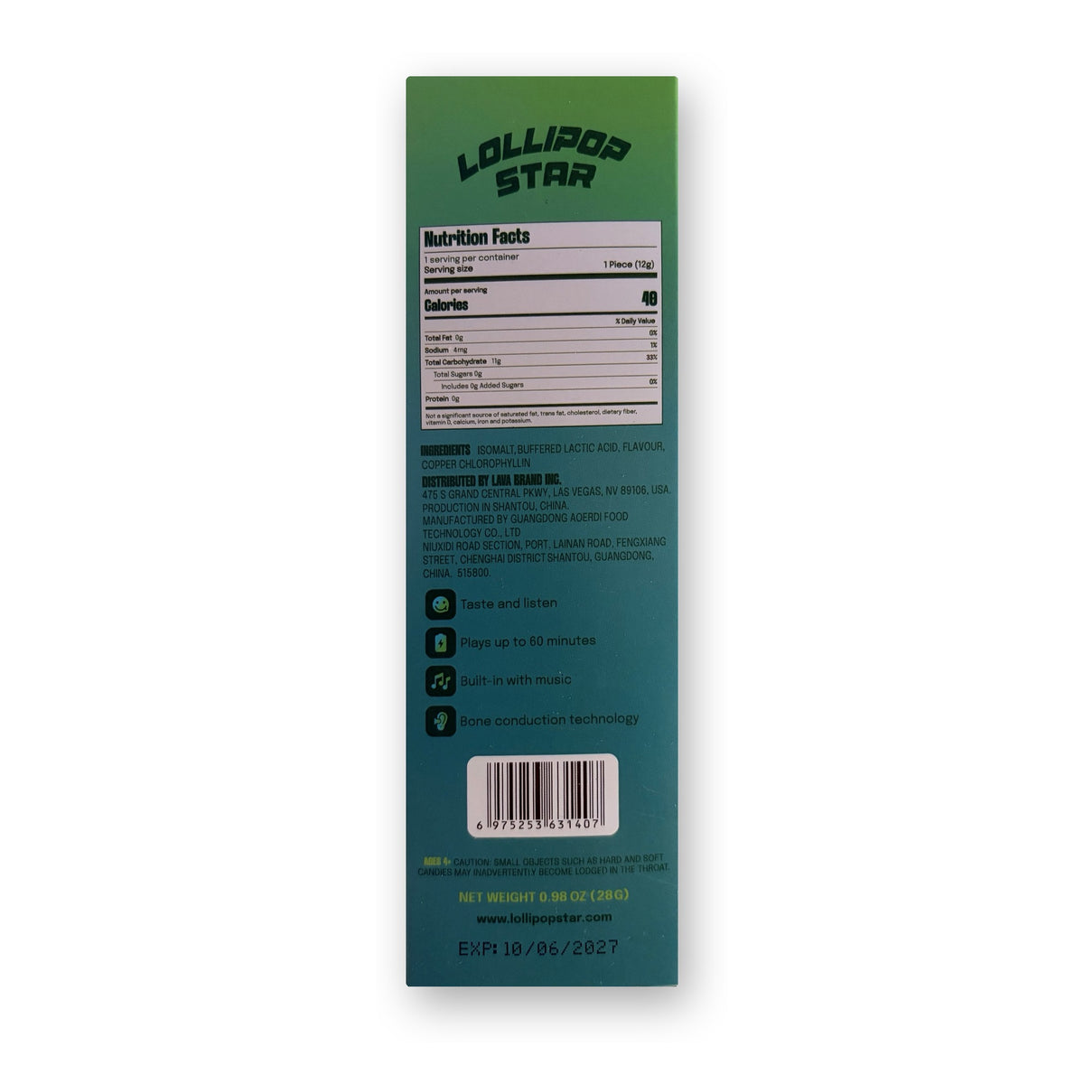 Armani White Lollipop Star nutrition facts, sugar free