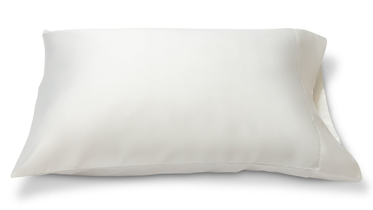 White Russian satin pillowcase by Savvy Sleepers, our best-selling ivory satin pillowcase for hair and skin